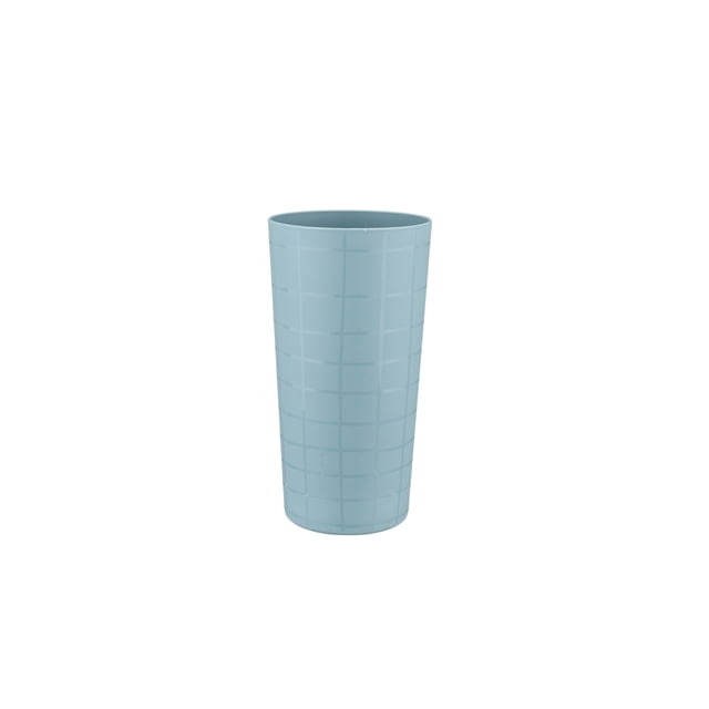 Mainstays Grid Blue Polypropylene Tumbler, 27 oz, 1 Pack, Light Blue, shown front-facing with a round shape and subtle grid pattern on lightweight, durable polypropylene, suitable for everyday use and often used as a reusable cold beverage container.