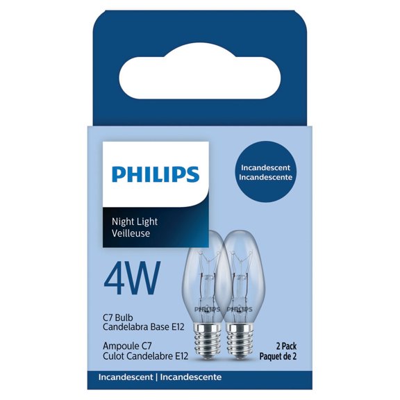 PHILIPS Paquet de 2 ampoules C7 de 4 W à culot candélabre pour veilleuse