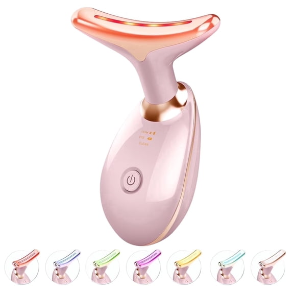 BeautifyEase Face Neck Massager,7-in-1 LED Lights Facial Tool for Home Skincare Device,Rose Gold
