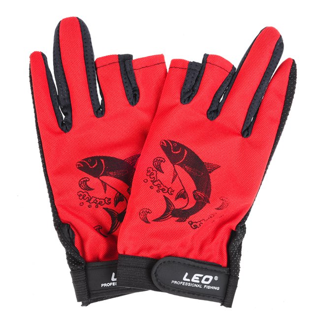 LEO Yuyue Série Gants de Pêche Antidérapants à Séchage Rapide, Design à Trois Doigts pour Sports Extérieurs, Rouge
