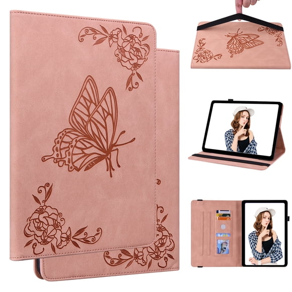 FJLBDE Case for Lenovo Tab M10 HD (2nd Gen) TB-X306F TB-X306X, Embossed Butterfly PU Leather Flip Case Folio Stand Cover, Pink