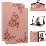 FJLBDE Case for iPad (A16) 11th Gen 2025/ iPad 10th Gen 10.9 Inch 2022, Embossed Butterfly Leather Flip Wallet Cases Folio Pencil Holder Stand Cover, Pink