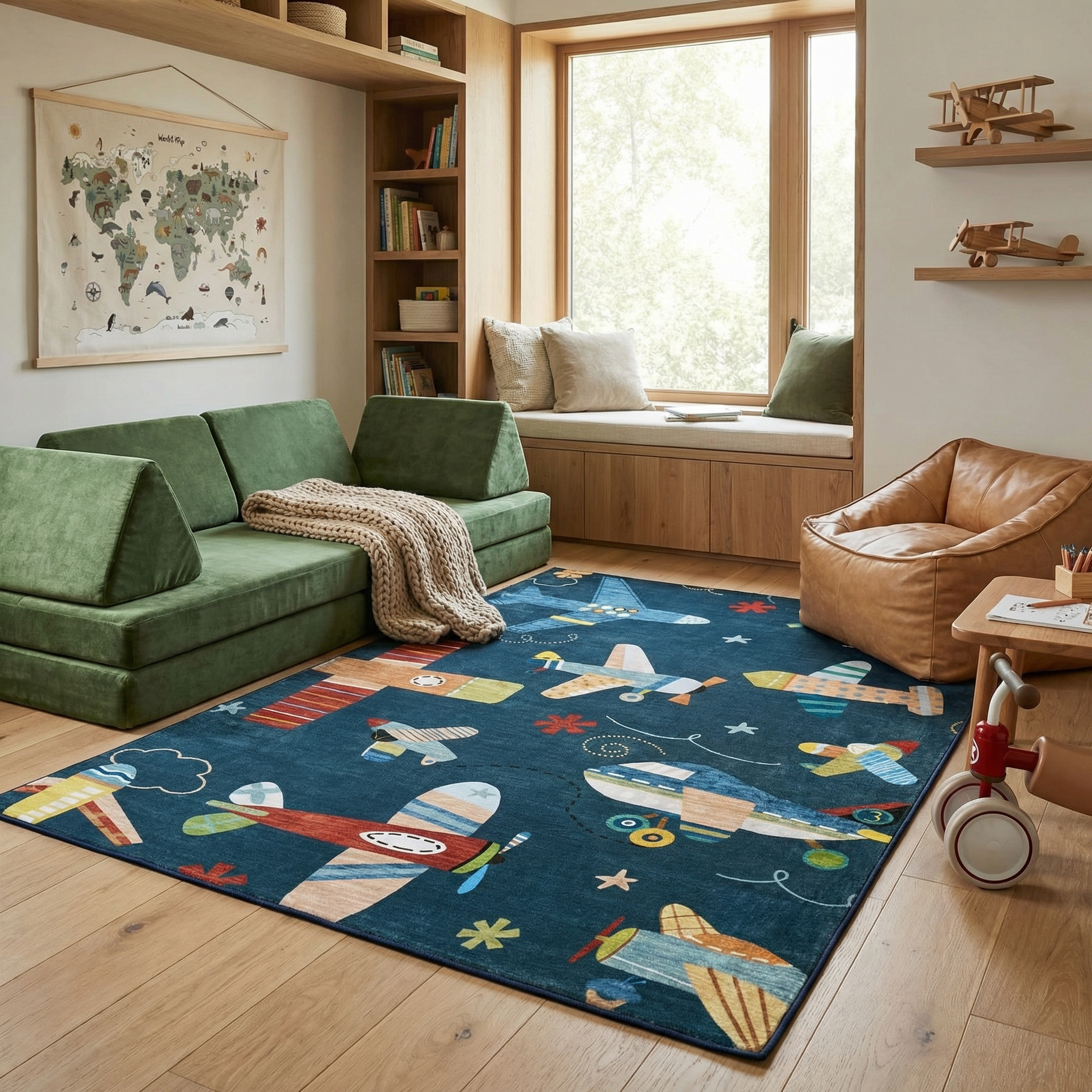 Tapis doux pour la zone de jeu Rug Branch Soft Steps, bleu marine - Salle de jeux, chambre d'enfant, chambre pour garcons et filles