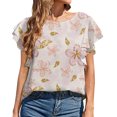 thumbnail image 1 of Hauts d'Entraînement Grande Taille pour Femmes Mode d'Été Décontractée Col Rond à Volants Manches Courtes Imprimé Pull Blouse Col en V T-Shirt Femmes en Solde, 1 of 6