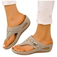 thumbnail image 1 of Orthopedic Wedge Slides Sandals for Women Wide Width Comfortable Leather Arch Support Walking Flip Flops, 1 of 4