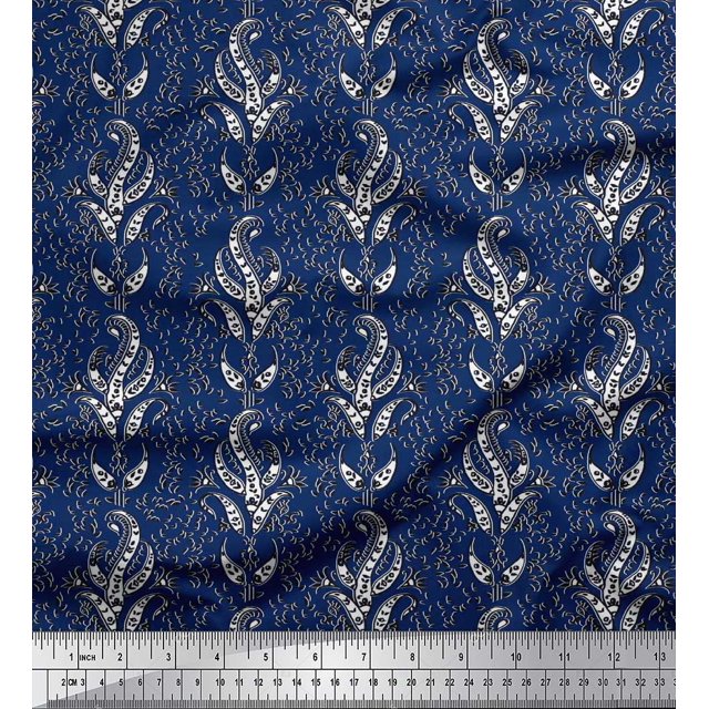 Soimoi Rayon Crepe Fabric Leaves Block Print Sewing Fabric Yard 46 Inch Wide