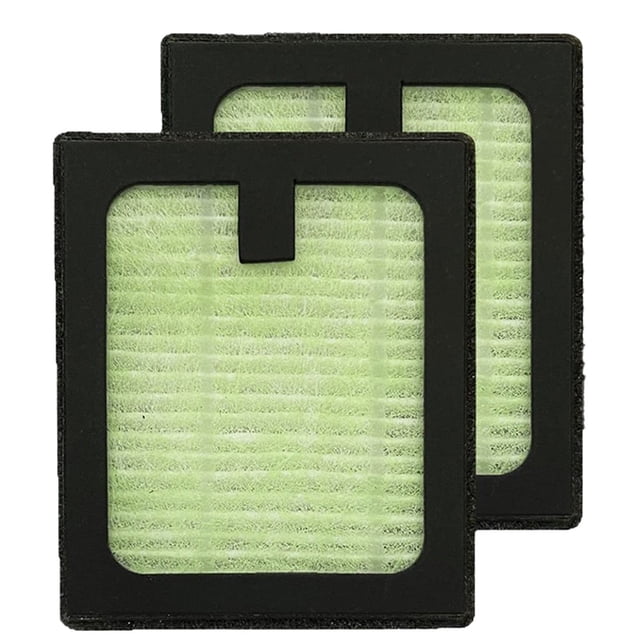 2PCS Advanced HEPA Filters for Brezza Baby Bottle Dryer Cleaning Machine, replacement filter set with black frames and green filter material. Specifically designed for Brezza baby bottle dryers, these filters ensure effective dust and particle filtration. Each filter measures 6.8x5.9x1.3cm and offers hassle-free tool-free installation.