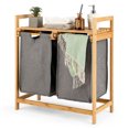 thumbnail image 1 of Gymax Bamboo Laundry Hamper w/Dual Compartments Laundry Sorter w/Sliding Bags & Shelf, 1 of 10
