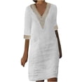 thumbnail image 2 of Weiqiqre Robes Fantaisie pour Femmes Offres Mode Femmes Été Décontracté Col en V Couleur Unie Robe à Manches Courtes, 2 of 5