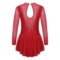 thumbnail image 2 of Yeahdor Kids Girls Figure Skating Dress Rhinestone Mesh Irregular Ballet Dan Dress Performance Dancewear Burgundy 8, 2 of 7