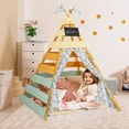 thumbnail image 4 of Costway Tipi pour Enfants avec Drapeaux Lavables à la Machine et Rideaux de Porte Tableau Noir Détachable, 4 of 10