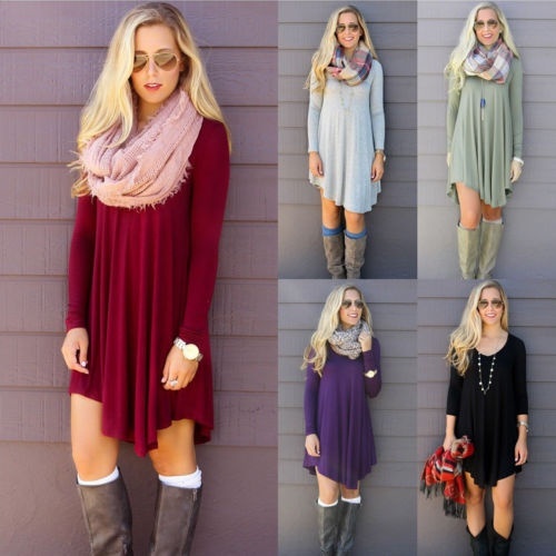 Robe Mini Décontractée pour Femmes à Manches Longues, Chandail, Chandail en Molleton, Haut, Chemise, Blouse