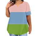 thumbnail image 1 of Timegard Plus Size Top for Women Notched V Neck Drop Shoulder Color Block Short Sleeve Casual Blouse, 1 of 5