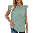 thumbnail image 1 of Plus Size Summer Tops for Women Crochet Crewneck Ruffle Shorts Sleeve T Shirts Loose Blouses, 1 of 7