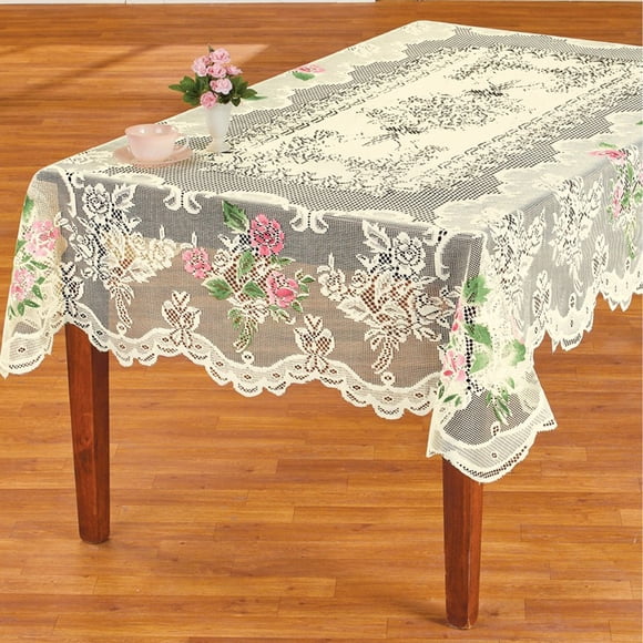 Deals Violete Lace Tablecloth Round White IN HAND Floral Rose Cover Elegant Dining Table
