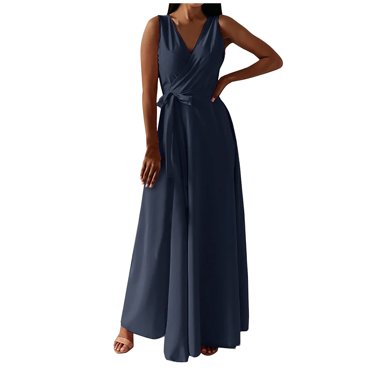 Cameland Mode Femmes Été Décontracté Uni Col en V Sans Manches Gilet Robe Longue