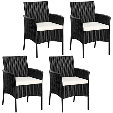 Gymax Ensemble de 4 Chaises de Salle à Manger en Rotin pour Patio avec Coussins, Mobilier, Noir