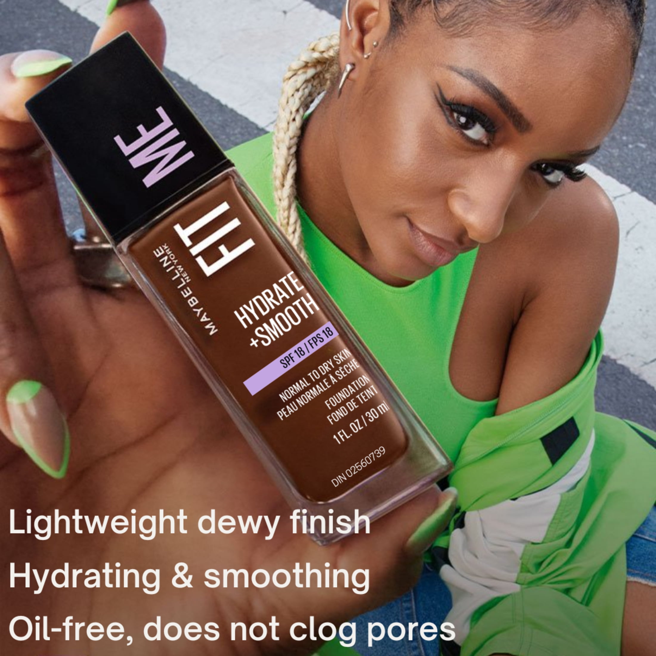 Maybelline New York Fit Me Hydate + Smooth Foundation, SPF 18, Buff Beige
