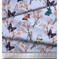 thumbnail image 3 of Soimoi Blue Modal Satin Fabric Flower & Butterfly Printed Fabric 1 Yard 42 Inch Wide, 3 of 5
