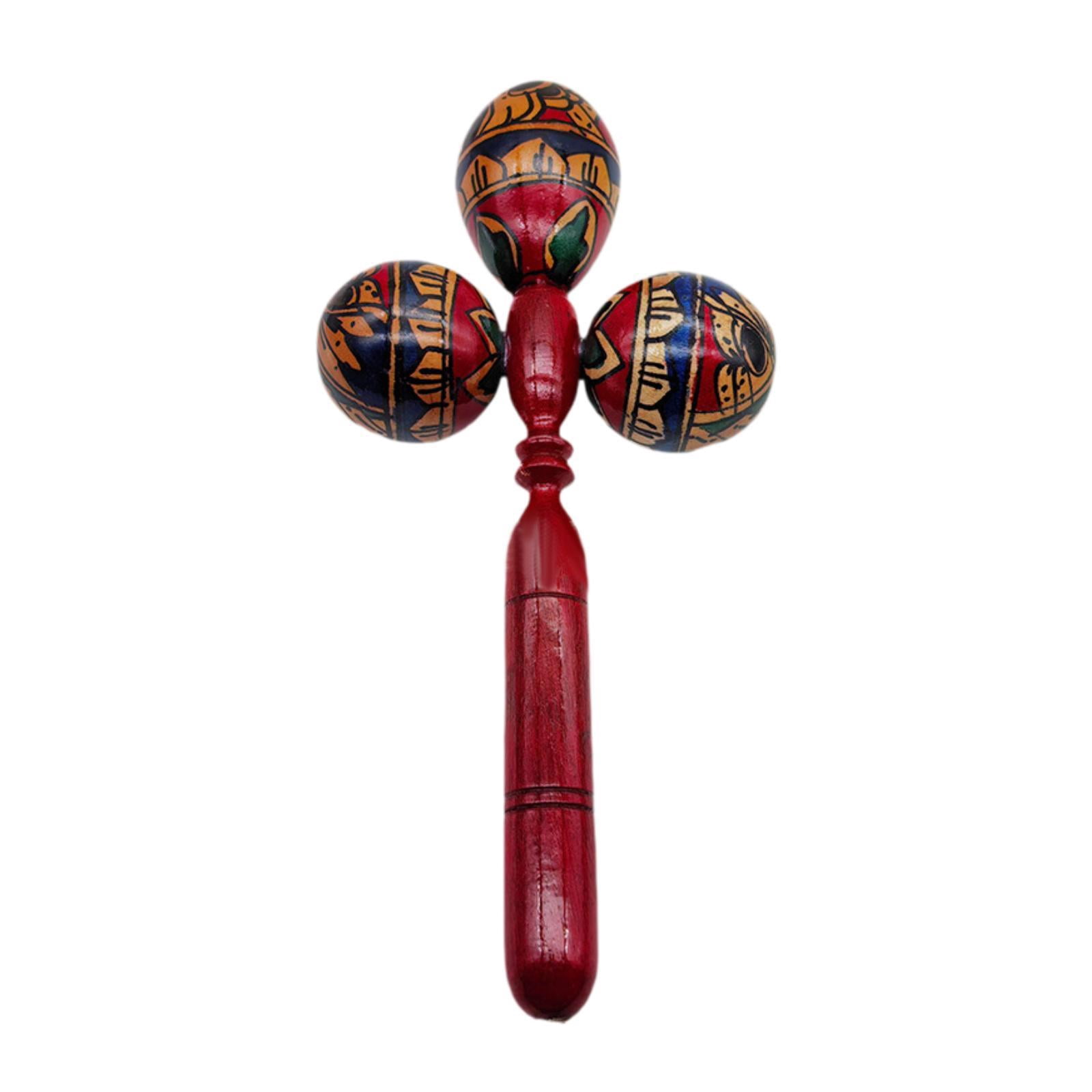 MERIGLARE Maraca Professional Triple Head Wood with Clear Sound Hand Percussion Rattle Red