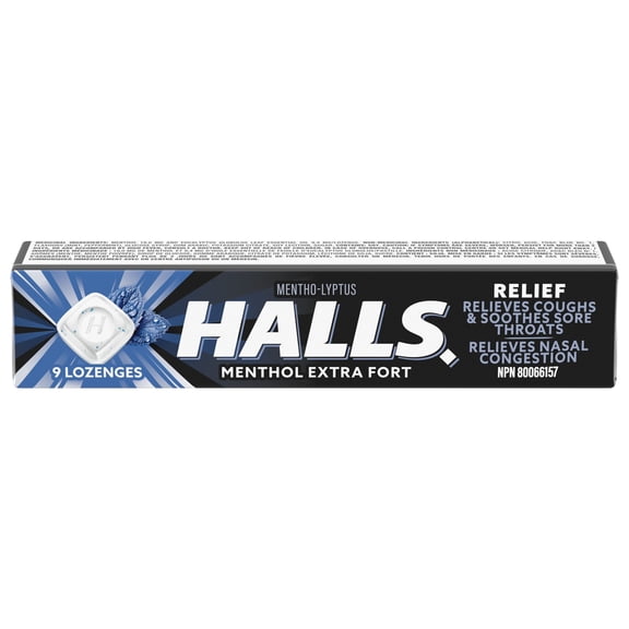 HALLS No Sugar Added Extra Strong, Cough Drops, Throat Lozenges, Sore Throat Relief