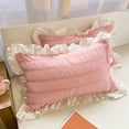 thumbnail image 1 of Aodebiao Ruffled Pillowcases Set of 2 - Standard Size 18x29" Envelope Closure Sham Covers, Soft Polyester for Bedroom (White/Pink/Blue/Yellow), 1 of 8