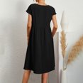 thumbnail image 4 of RKSTN Robes d'Été pour Femmes 2023 Décontractées en Coton et Lin Couleur Unie Longueur Genou Jupes Col Rond Manches Courtes Robe Midi avec Poches, 4 of 6
