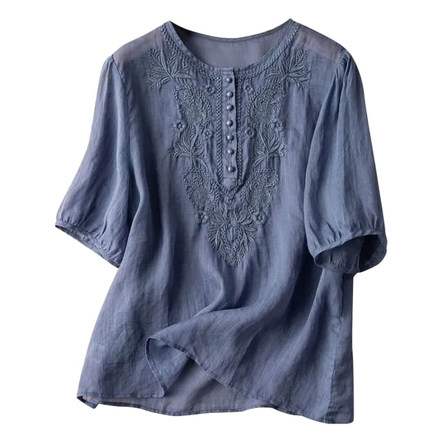 Penkiiy Hauts pour Femmes T-Shirts Décontractés à Manches Courtes à Col Rond d'Été Amples Blouse TG Bleu