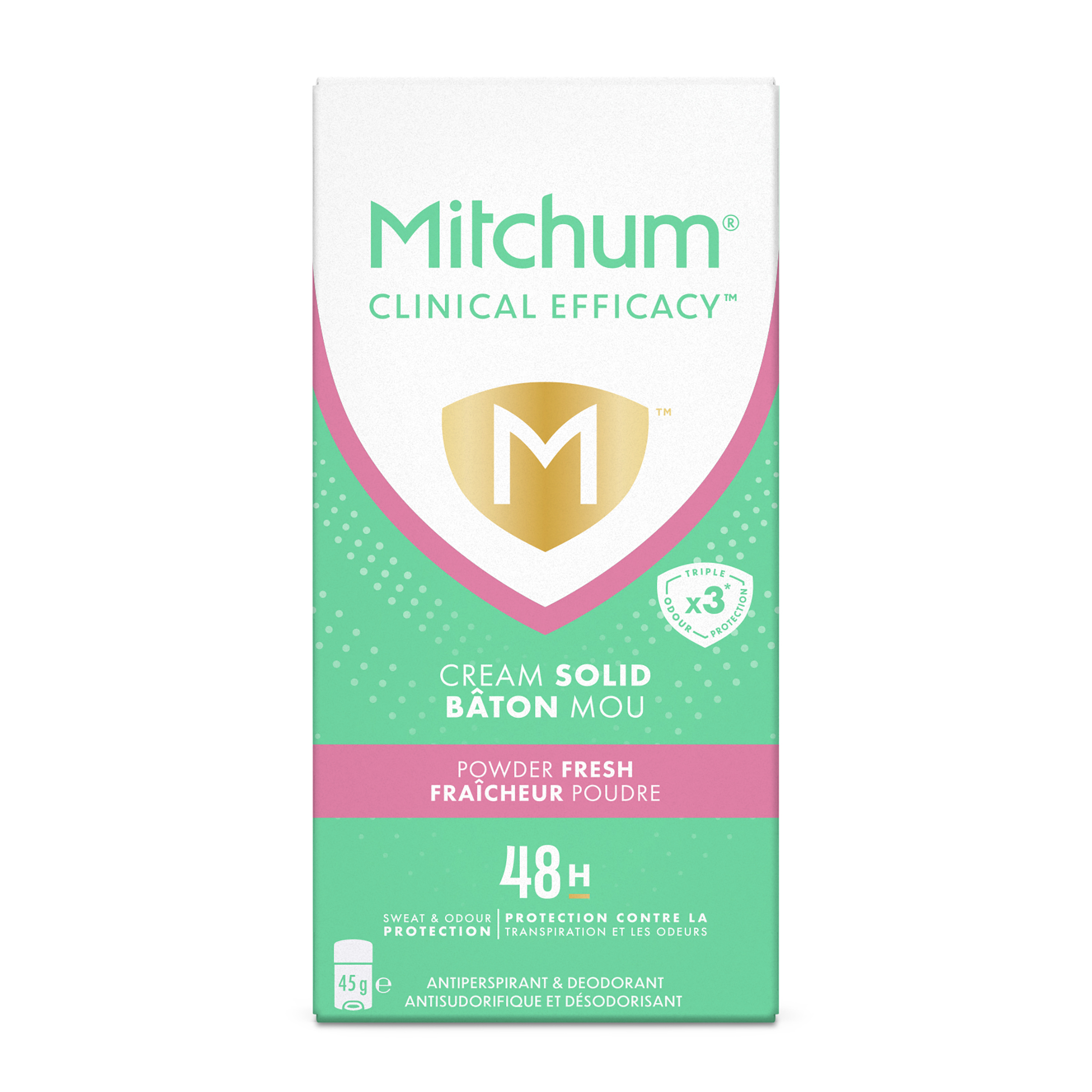 Mitchum Clinical Oxygen pour femmes Désodorisant et antisudorifique solide bâton mou poudre fraîche, 45 g