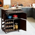 thumbnail image 3 of Gymax Îlot de Cuisine Roulant Chariot de Service Armoire de Rangement avec Casier à Vin Brun, 3 of 10