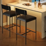 Set of 2 Bar Stools, Upholstered Bar Stools with Backrests, Kitchen Bar Stools with Footrests, Thickly Padded, Counter Height Bar