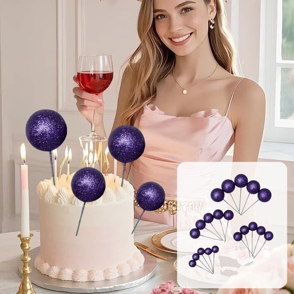 Dvkptbk Happy Birthday Cake Toppers 20-Piece Assorted Glitter and Frosted Balls Birthday Party and Gathering Cake Decor Balls Baking Dessert Display Stand Accessories