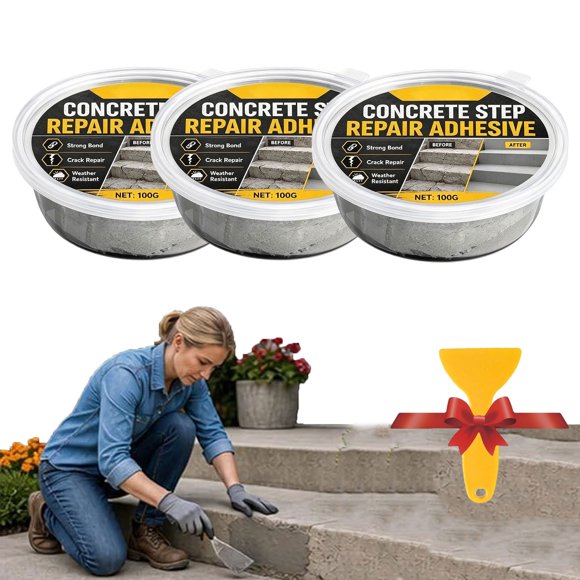 Concrete Step Repair Adhesive, Self Leveling Concrete Crack Filler, Heavy Duty Concrete Cement Glue for Outdoor Repairs, Strong Bond Quick Cure