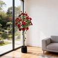 thumbnail image 2 of Arbre de Roses Rouges Artificielles de 1,5 m – Fleurs en Soie Réalistes, Feuillage Vert Luxuriant, Tronc en Plastique Durable – Plante Décorative Factice à Faible Entretien pour Salon, Chambre, Entrée Ou Extérieur Couvert, 2 of 8