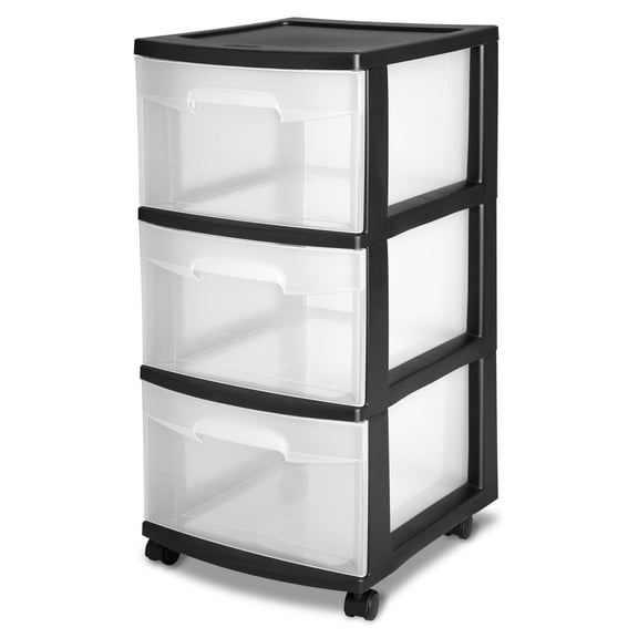 Sterilite 3 Drawer Black Medium Cart