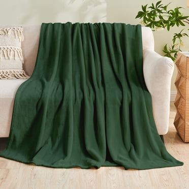Gogreen Couverture en Flanelle Douillette Imprimée - Couverture de Lit Format Simple pour la Décoration de la Maison - Ultra Douce, Légère, Jetés en Microfibre (Simple - 60 Pouces x 80 Pouces, Vert Foncé)