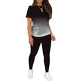 thumbnail image 3 of MAWCLOS Ensemble de Jogging pour Femmes Manches Courtes Survêtements Dégradé Ensemble Deux Pièces Boho Course Col Rond Ensembles de Détente Noir 2TG, 3 of 4