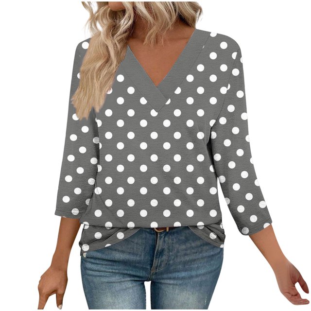 Fewfanhot Hauts pour Femmes à Manches 3/4, Mode d'Automne, Tunique à Col en V, Tenue de Bureau Décontractée, Chandail à Enfiler