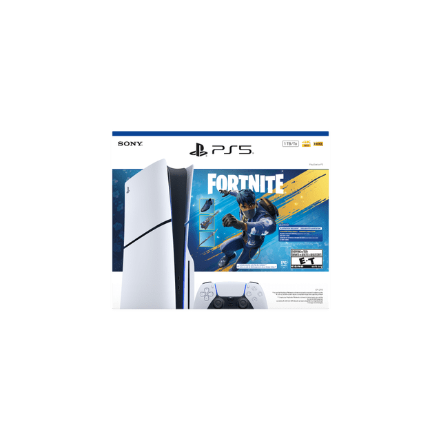 PlayStation®5 Console 1 To – Fortnite Flowering Chaos Ensemble Console PS5 Orientée vers l'Avant sur Fond Uni; Comprend 8 Flowering Chaos Fortnite cosmetics (Tenue de Style Florin Lego, Sac à Dos Blossom, Finisseur Floral pickaxe, Blue Blossoms wrap, Guitare Petal's Edge, Micro Blue Bloom, Petal Steppers kicks) et 1 000 V-Bucks; SSD 1 To, Prise en Charge du Retour Haptique, Gâchettes Adaptatives et Audio 3D. Playstation-Exclusivité jusqu