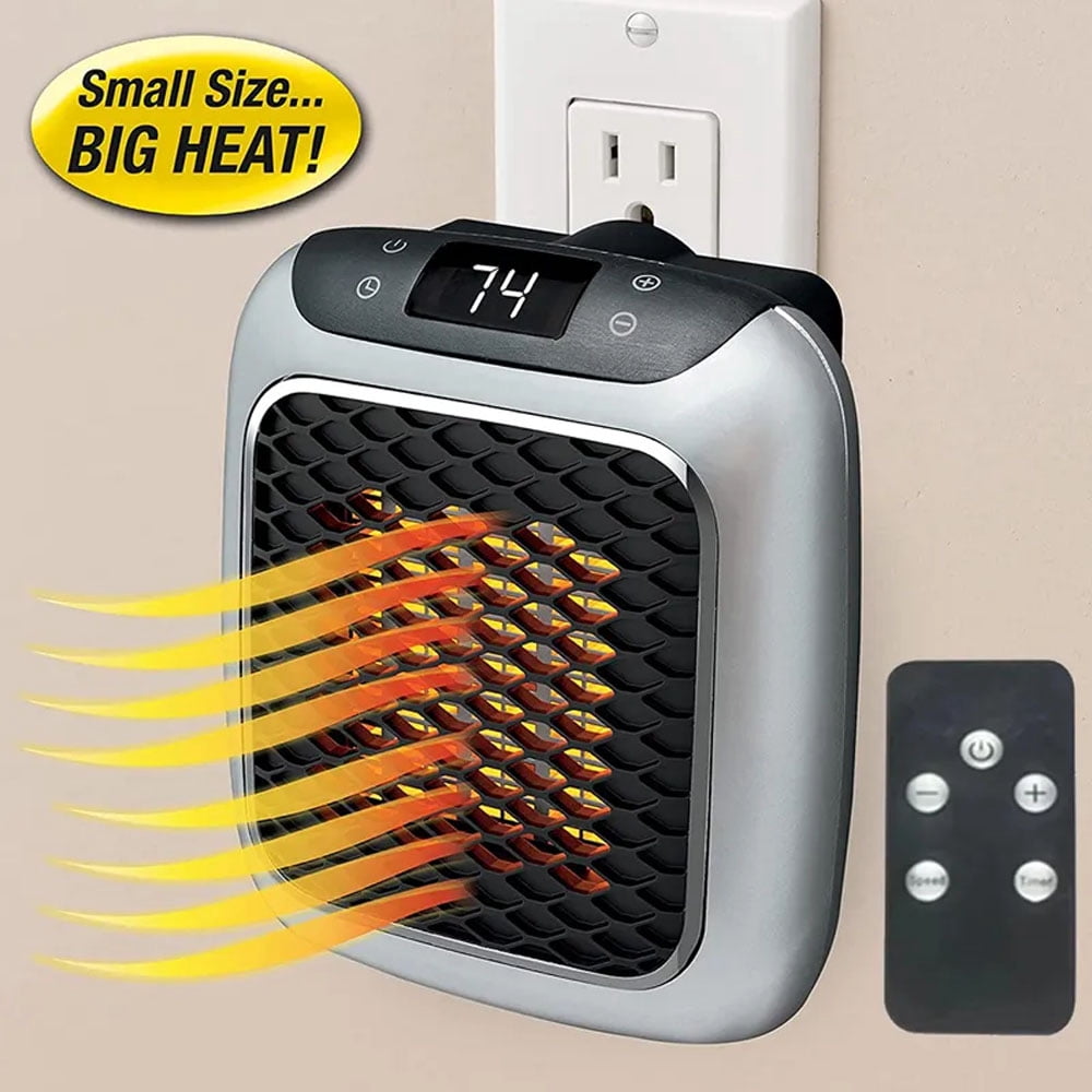 Handy Heater Turbo 800 Wall Outlet Small Space Heater with Adjustable Thermostat, Programmable 12-Hour Timer, Auto Shut Off - Quiet & Space-Saving Ceramic Mini Heater