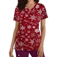 thumbnail image 2 of TIMIFIS Haut de Sarrau Rouge pour Femmes, Haut Cache-Cœur Imprimé de Noël pour les Fêtes, Chemise à Encolure, Bonhomme de Neige, Manches Courtes, Col en V, Tunique d'Infirmière pour le Travail, Blouse d'Uniforme de Travail avec Poches - Rouge Automne/hiver, 2 of 5