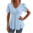 thumbnail image 1 of Liquidation! Hauts Grande Taille pour Femmes, Blouse à Manches Courtes d'Été pour Femmes, Mode Décontractée à Manches Courtes Unie Col en V Blouse, 1 of 4