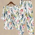 thumbnail image 4 of Birdeem Ensemble Deux Pièces pour Femmes d'Été Imprimé, Haut Court à Manches Mi-Longues à Col Rond + Pantalon Décontracté, Ensemble de Détente, 4 of 5