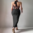 thumbnail image 3 of Ladies‘ Sleeveless Halter Neck High Split Tie Up Party Dress for Summer, 3 of 5
