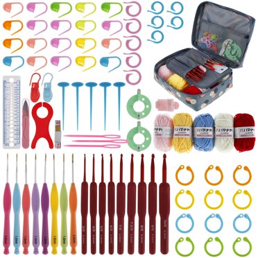 Kits de Crochet 79/82 Pcs pour Débutants Ensemble de Crochets Colorés avec Sac de Rangement et Accessoires de Crochet Kit Ergonomique