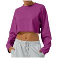 thumbnail image 2 of JDQJBZ Summer Womens Tops,Womens Long Sleeve Tops Solid Color Crew Neck Short Length Running Workout Top Spring Summer Casual Tops For Women, 2 of 5