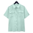 thumbnail image 2 of Timegard Cotton Linen Tops for Women Short Sleeve Button down Shirts Solid Color Casual Tops with Pockets, 2 of 7