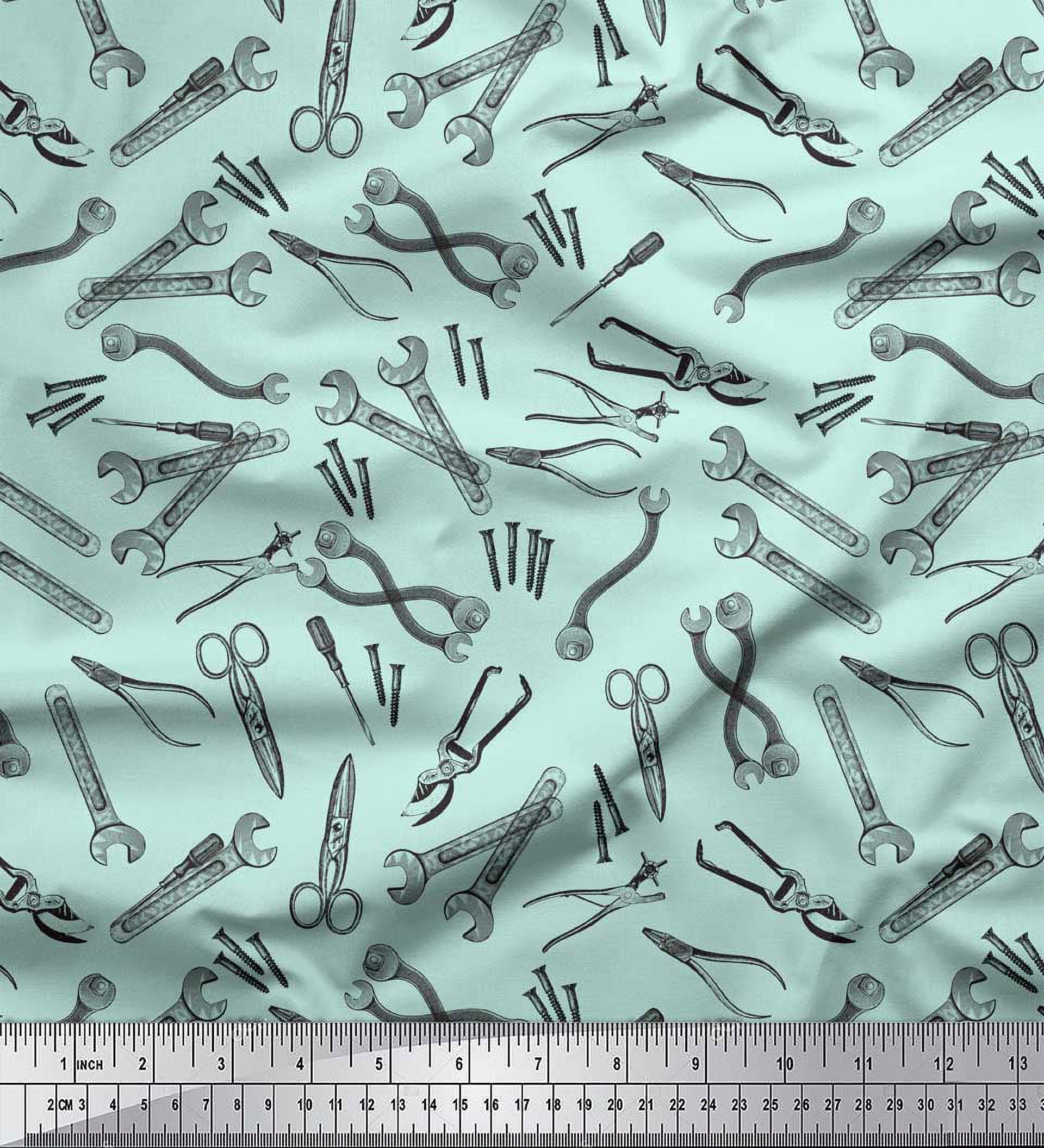 Soimoi Green Cotton Duck Fabric Tools Hardware Decor Fabric Printed Yard 56 Inch Wide