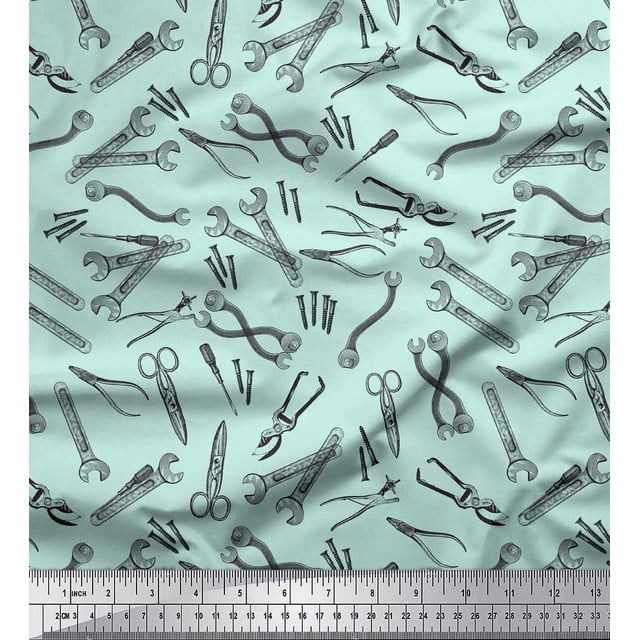 Soimoi Green polyester Crepe Fabric Tools Hardware Print Sewing Fabric Yard 52 Inch Wide