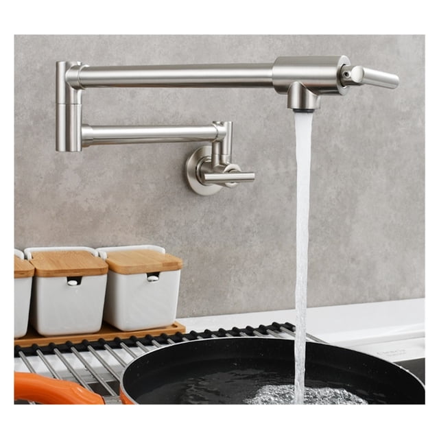 Brass Double Switch Folding Faucet Advanced Rotating Kitchen Faucet Wall Mounted Cold Water Tap ,Easy to Install
